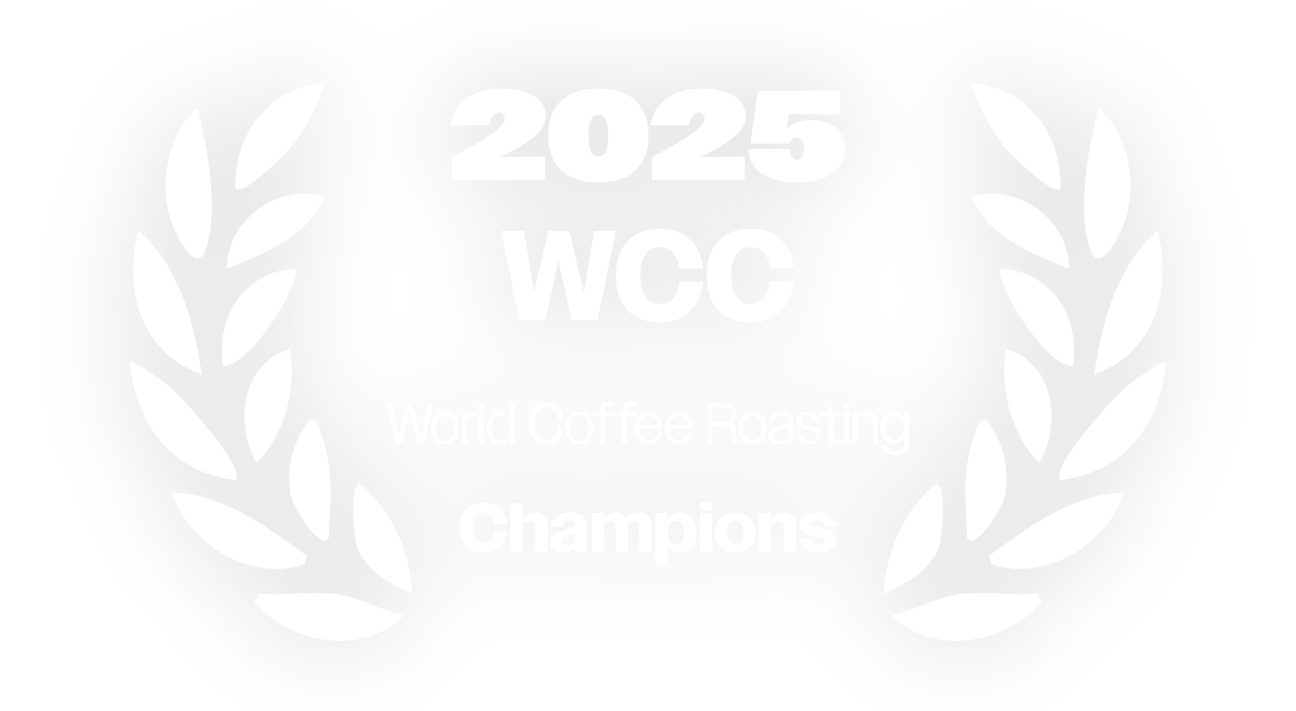 Mikaël Portannier – 2025 World Coffee Roasting Championship winner badge, white laurel wreath with “2025 WCC – World Coffee Roasting Champions” text, highlighting his World Champion title and MOF distinction.