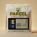 White kraft coffee bag from Parcel Torrefaction featuring Ethiopia Elto Elora heirloom washed coffee with tasting notes of white flowers citrus peel and white grape roasted in Normandie
